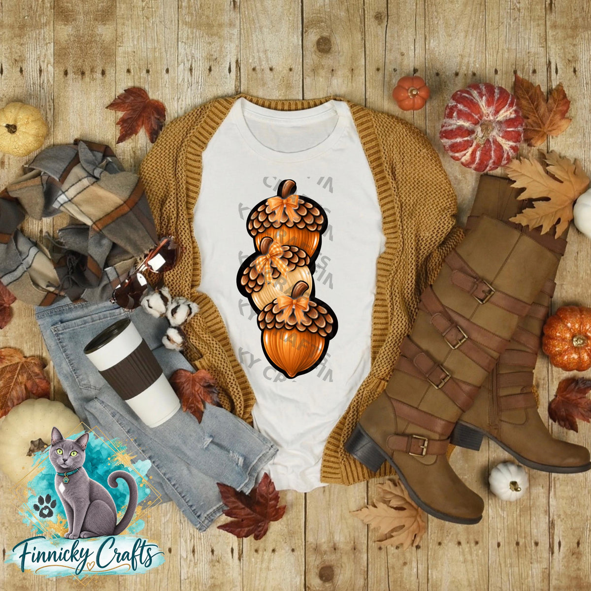 Fall Acorn Trio PNG Design, Sublimation, (Digital Download)