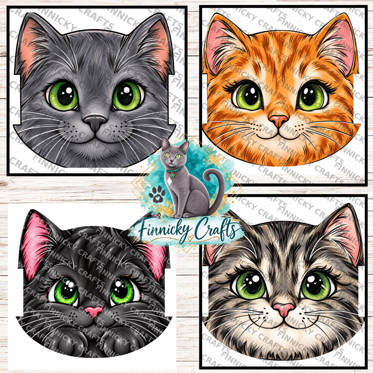 Cat Head Hair Tie Holders Bundle, Personalizable, PNG, Sublimation Design, Digital Design