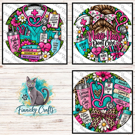 Nurse Hair Tie Holders Bundle, Personalizable, PNG, Sublimation Design, Digital Design