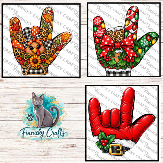 I Love You Sign Language Christmas and Thanksgiving, Ornaments, Night Lights, DTF, Earrings, Sublimation Digital Design (PNG)