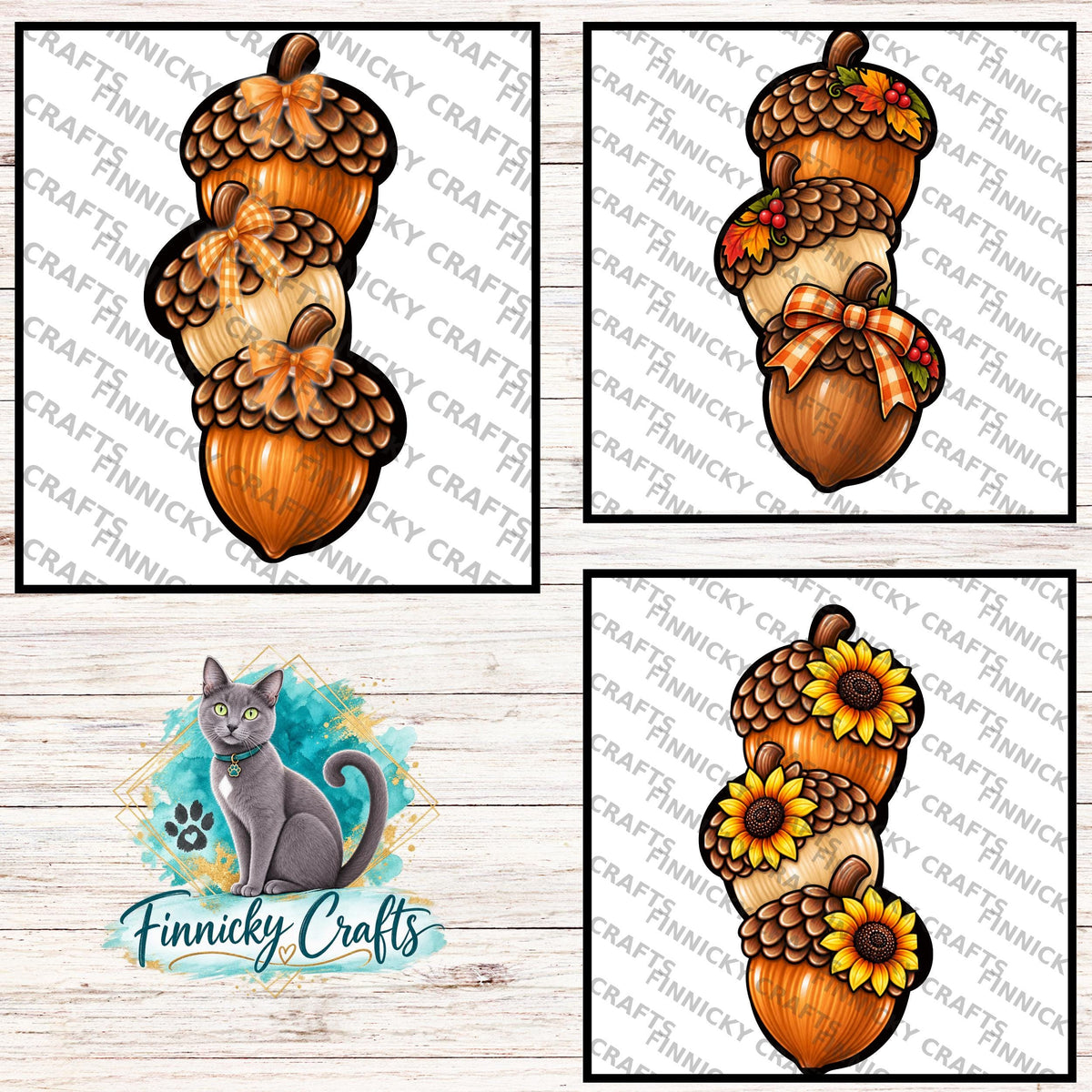 Fall Acorn Trio PNG Design, Sublimation, (Digital Download)