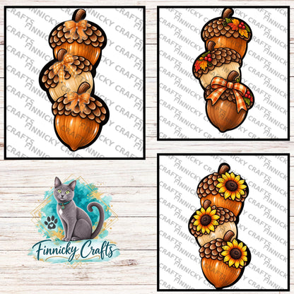 Fall Acorn Trio PNG Design, Sublimation, (Digital Download)