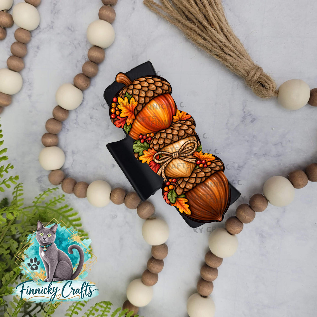 Fall Acorn Trio, Hair Clip, PNG Design, Sublimation, (Digital Download)