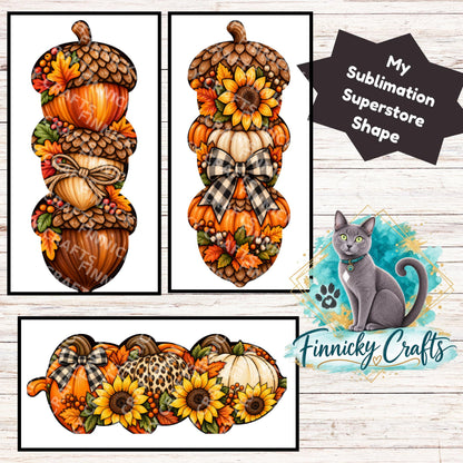 Fall Acorn Trio, Hair Clip, PNG Design, Sublimation, (Digital Download)