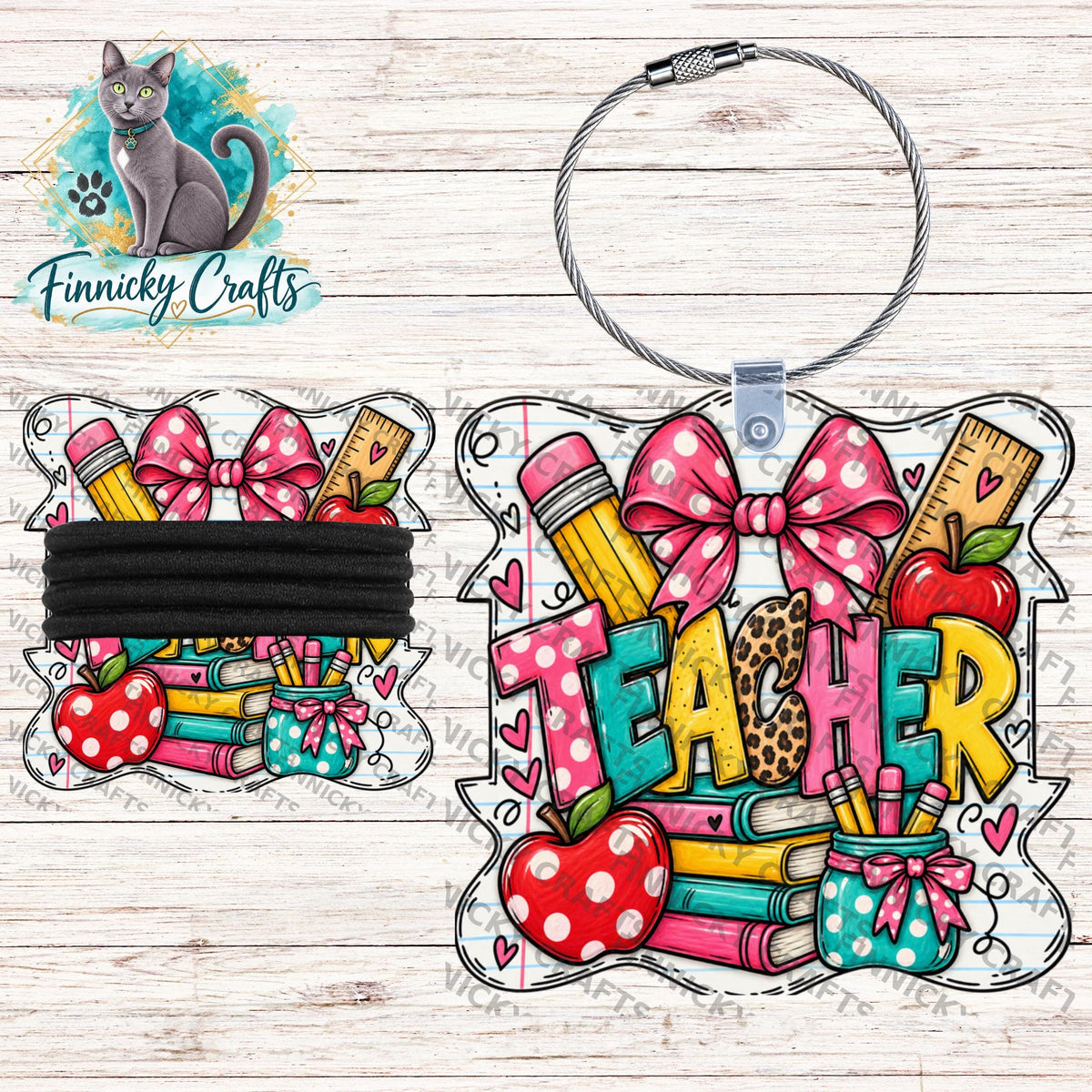 Wavy Teacher Hair Tie Holders Bundle, Personalizable, PNG, Sublimation Design, Digital Design