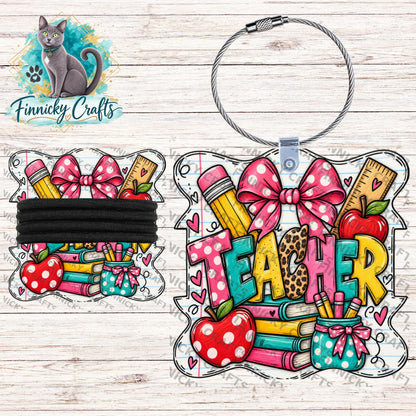 Wavy Teacher Hair Tie Holders Bundle, Personalizable, PNG, Sublimation Design, Digital Design