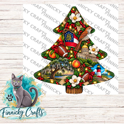 State of Georgia Shape, Christmas Tree, Sublimation, PNG, Digital Download, Door Hanger, Ornament, Earrings, T-shirt