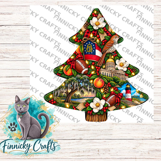 State of Georgia Shape, Christmas Tree, Sublimation, PNG, Digital Download, Door Hanger, Ornament, Earrings, T-shirt