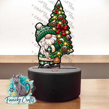 Gnome carrying a Christmas Tree- Bundle - Digital Design- Ornament, Shirt, Night Light - Acrylic or MDF