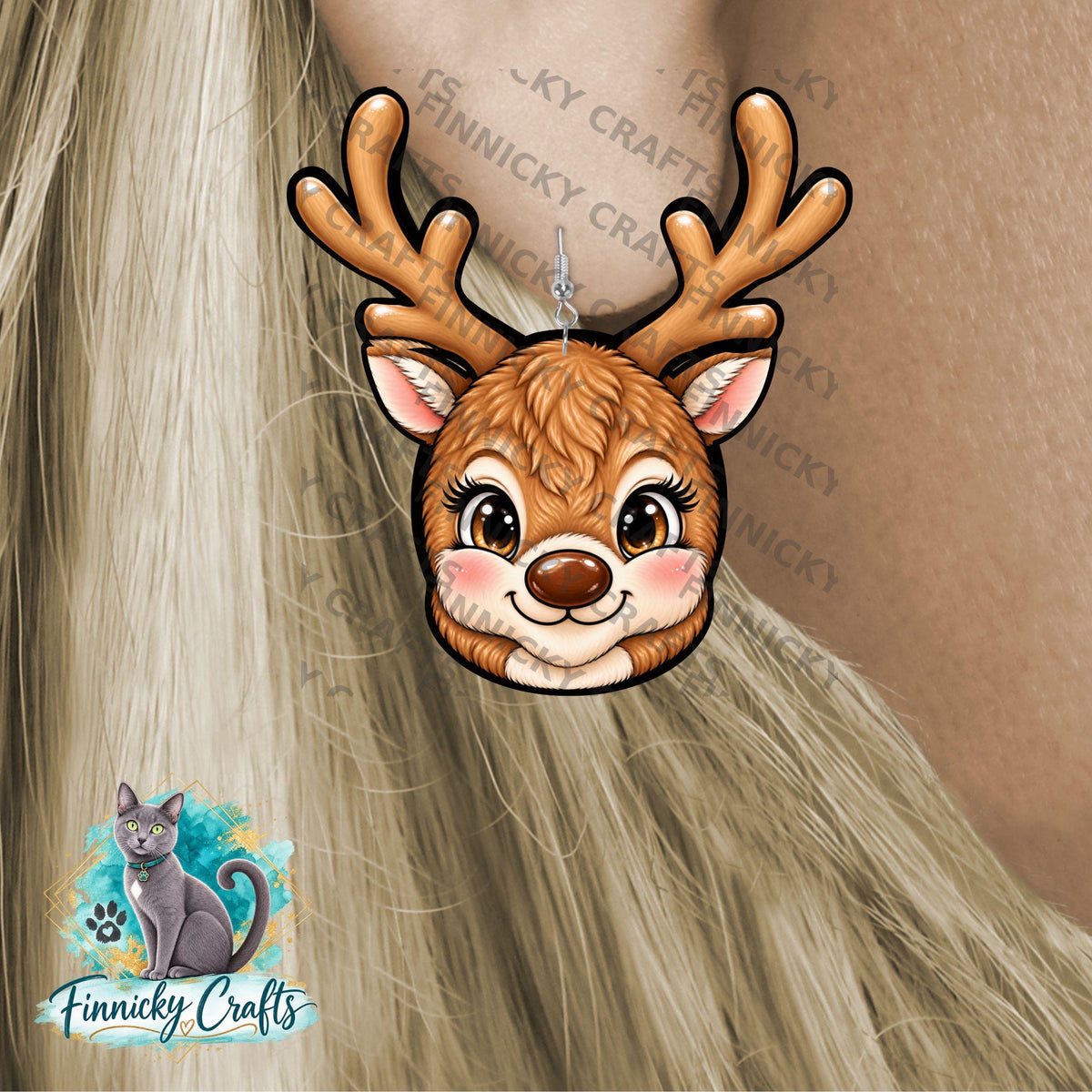 Reindeer Head PNG, Sublimation Design, Earrings, Night Light, Badge Reel, Decor, Sign (Digital Download)
