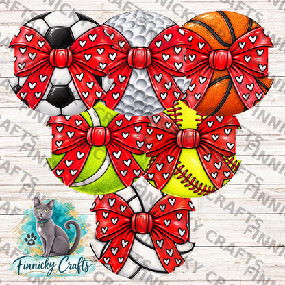 Sports Hair Tie Holders Red Bow Bundle, Personalizable, PNG, Sublimation Design, Digital Design