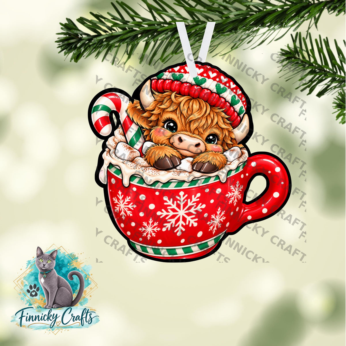 Animal in a Mug Christmas Ornament, decor, sign, Nightlight, Sublimation, Digital, PNG, Download - Highland cow, reindeer, mouse