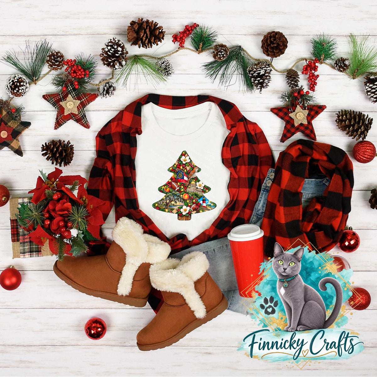 State of Georgia Shape, Christmas Tree, Sublimation, PNG, Digital Download, Door Hanger, Ornament, Earrings, T-shirt