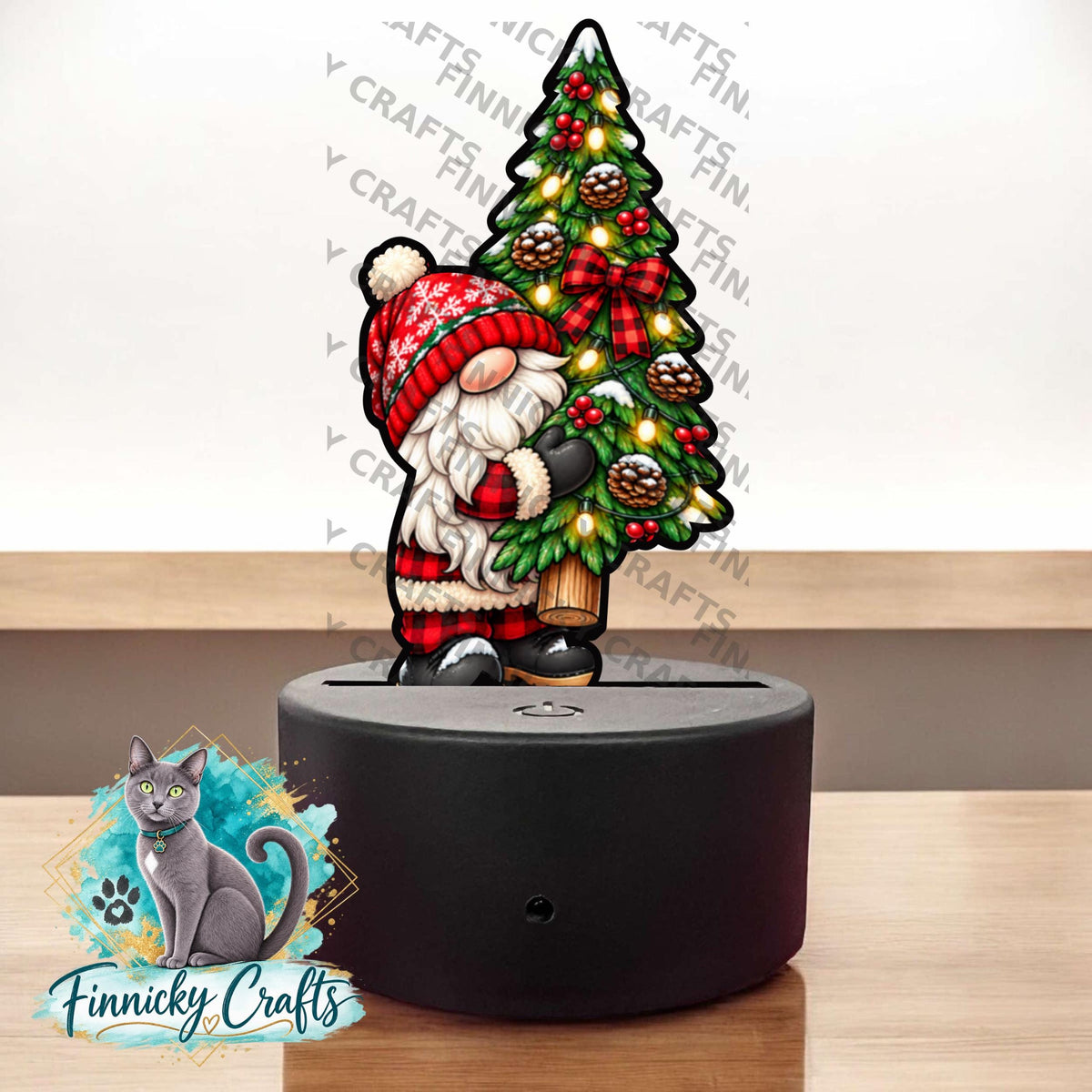 Gnome carrying a Christmas Tree- Bundle - Digital Design- Ornament, Shirt, Night Light - Acrylic or MDF