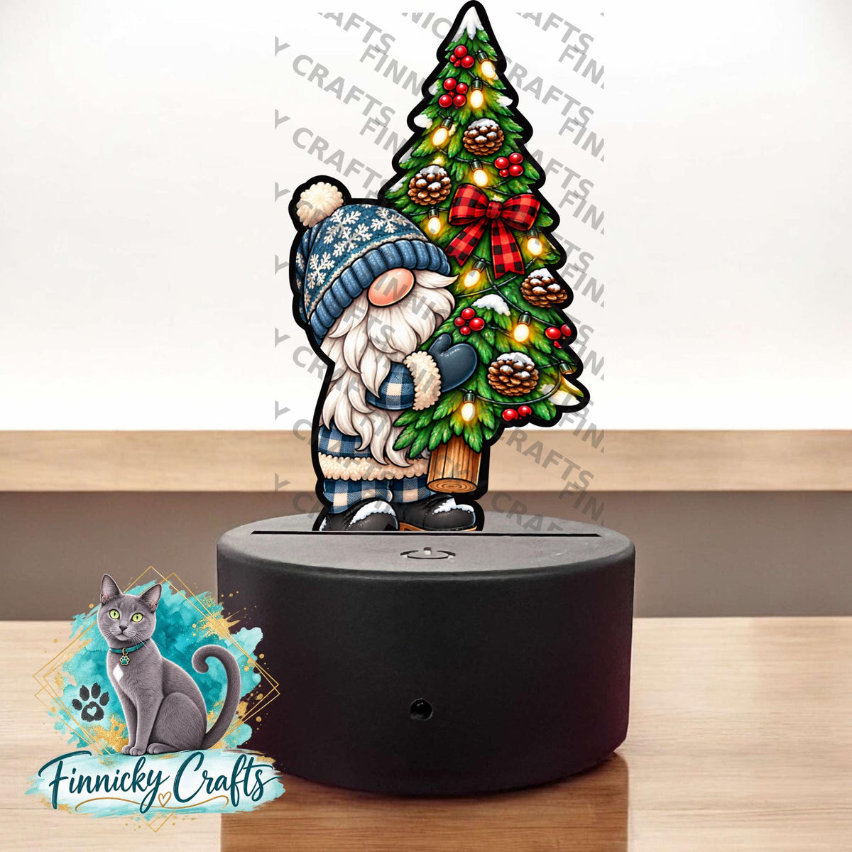 Gnome carrying a Christmas Tree- Bundle - Digital Design- Ornament, Shirt, Night Light - Acrylic or MDF