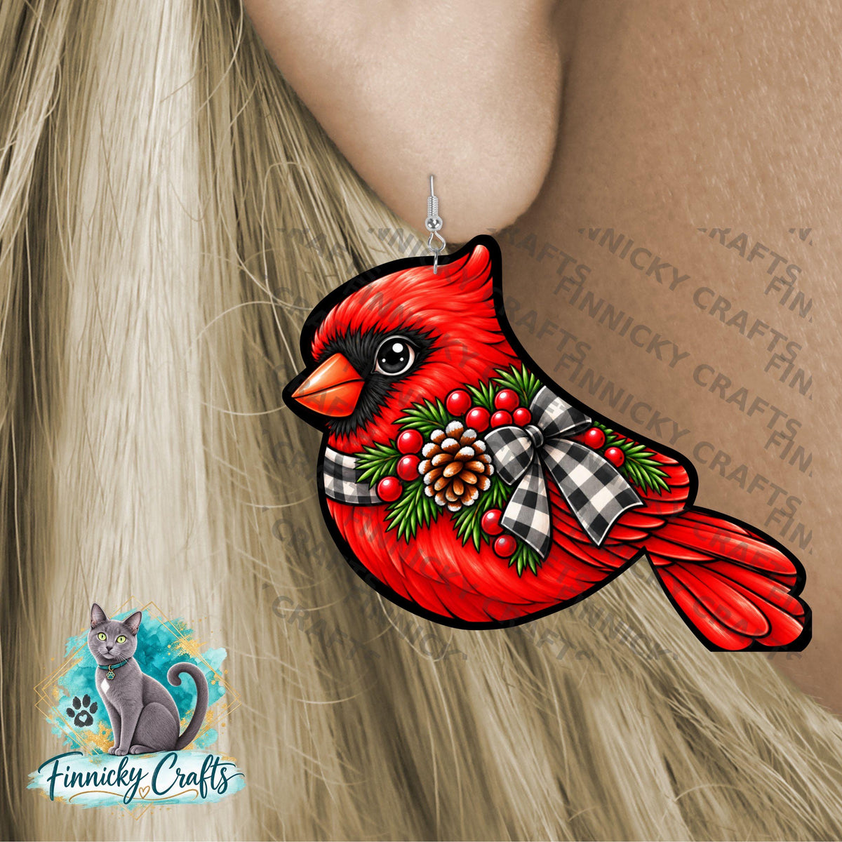 Cardinal Ornament Sublimation Design – Earrings, Badge Reel, Sign, Decor (Digital Download)