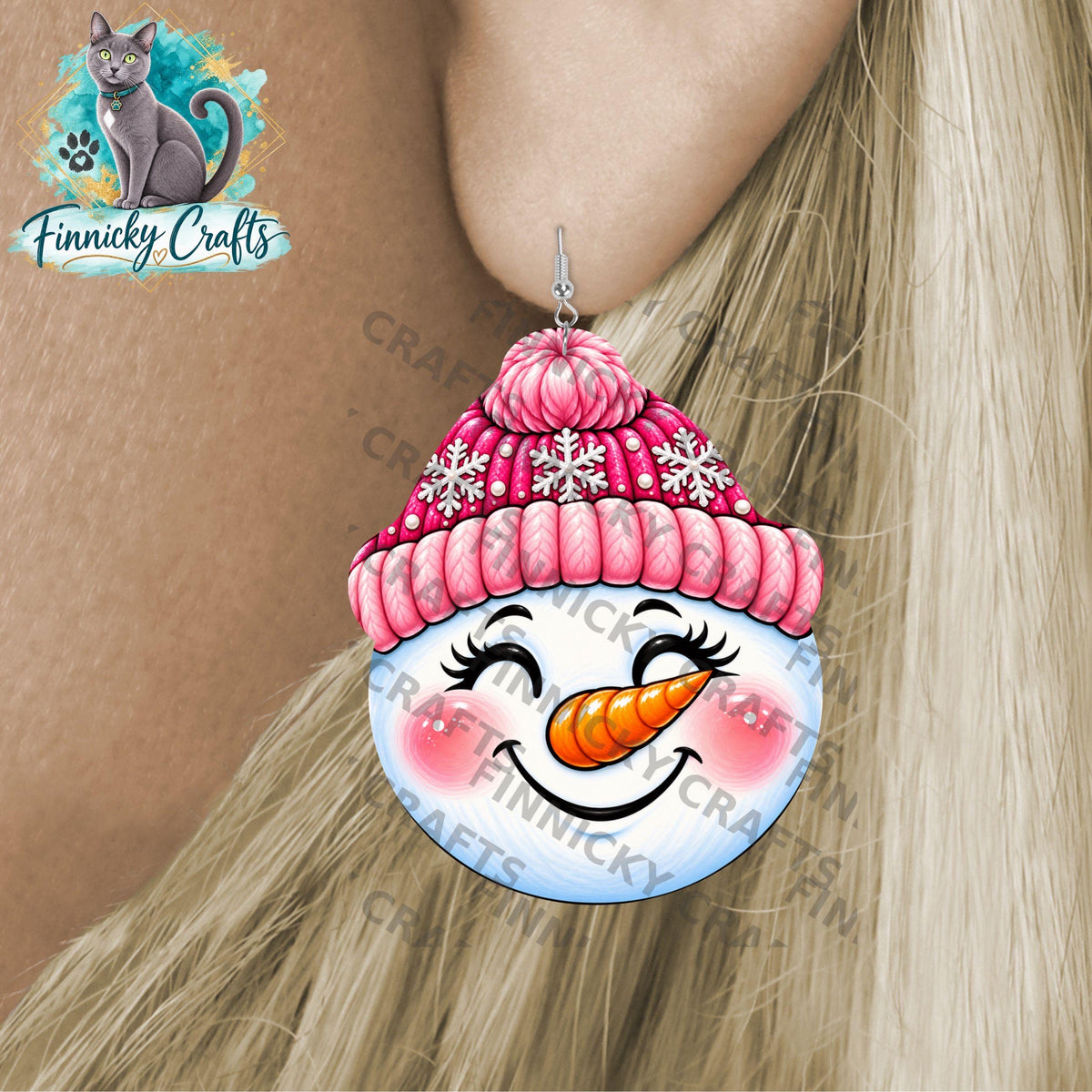 Snowman Head with Beanie Digital Design, PNG (Digital Download), DTF, Earrings, Ornaments, Night Lights