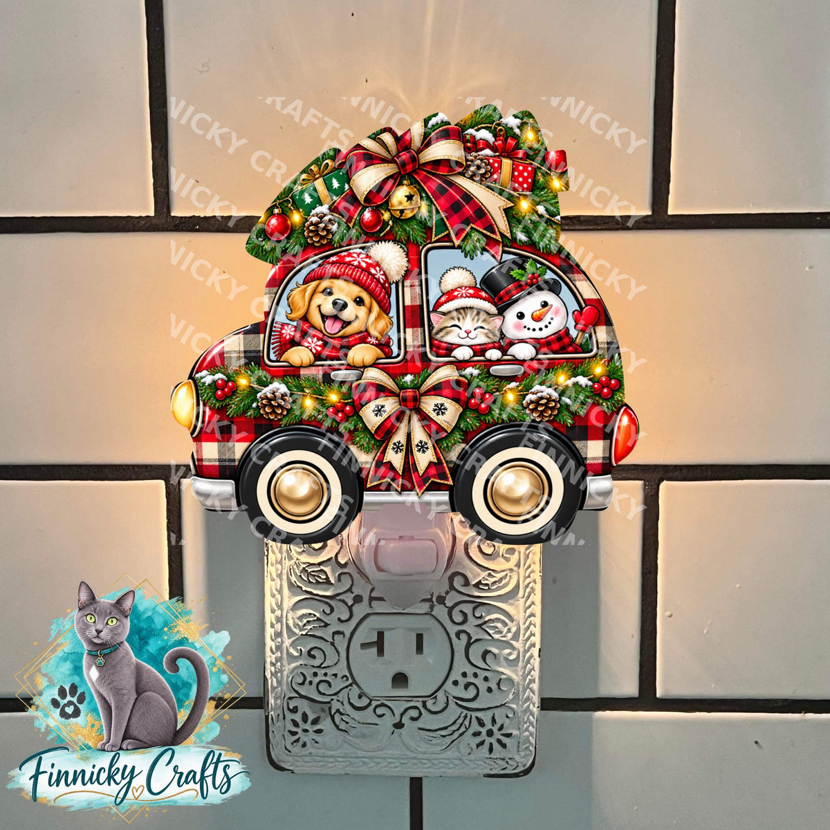 Car with Christmas Tree - PNG, Digital Design, Earrings, Night Light, Badge Reel, Ornament - Bundle