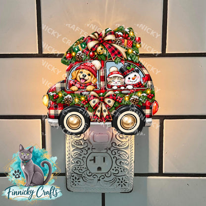 Car with Christmas Tree - PNG, Digital Design, Earrings, Night Light, Badge Reel, Ornament - Bundle