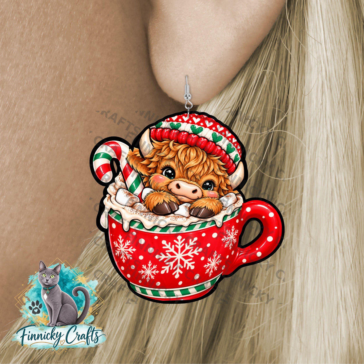 Animal in a Mug Christmas Ornament, decor, sign, Nightlight, Sublimation, Digital, PNG, Download - Highland cow, reindeer, mouse