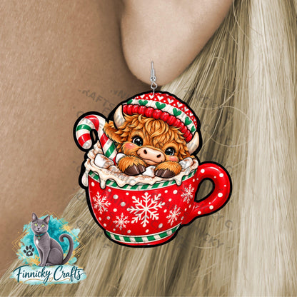 Animal in a Mug Christmas Ornament, decor, sign, Nightlight, Sublimation, Digital, PNG, Download - Highland cow, reindeer, mouse