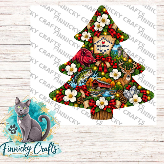 Arkansas State Shape, Christmas Tree, Sublimation, PNG, Digital Download, Door Hanger, Ornament, Earrings, T-shirt