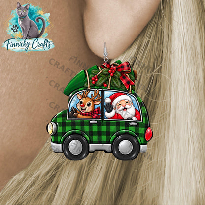 Car with Christmas Tree - PNG, Digital Design, Earrings, Night Light, Badge Reel, Ornament - Bundle