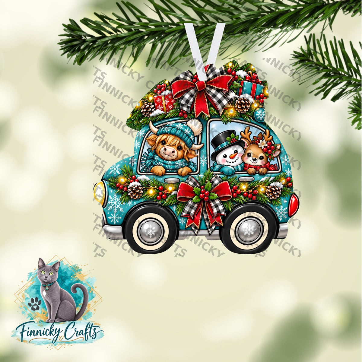 Car with Christmas Tree - PNG, Digital Design, Earrings, Night Light, Badge Reel, Ornament - Bundle