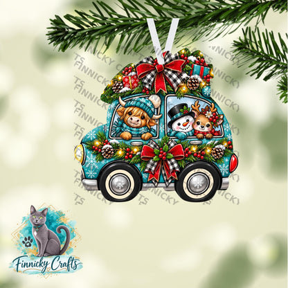 Car with Christmas Tree - PNG, Digital Design, Earrings, Night Light, Badge Reel, Ornament - Bundle