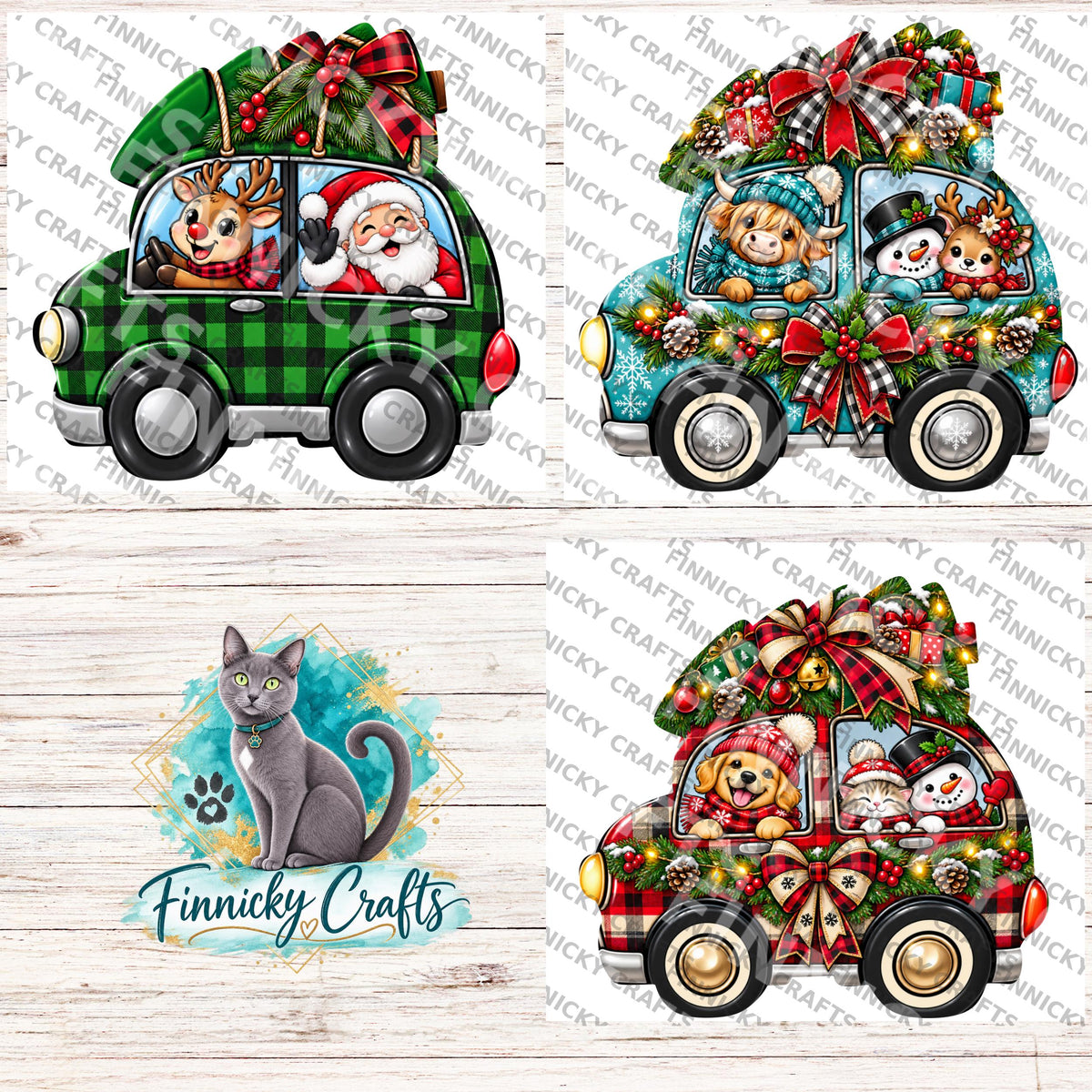 Car with Christmas Tree - PNG, Digital Design, Earrings, Night Light, Badge Reel, Ornament - Bundle