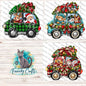 Car with Christmas Tree - PNG, Digital Design, Earrings, Night Light, Badge Reel, Ornament - Bundle