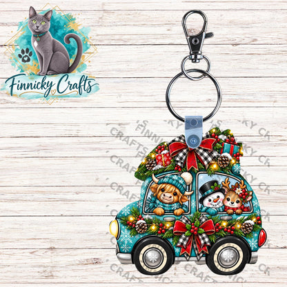 Car with Christmas Tree - PNG, Digital Design, Earrings, Night Light, Badge Reel, Ornament - Bundle