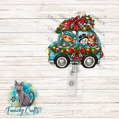 Car with Christmas Tree - PNG, Digital Design, Earrings, Night Light, Badge Reel, Ornament - Bundle