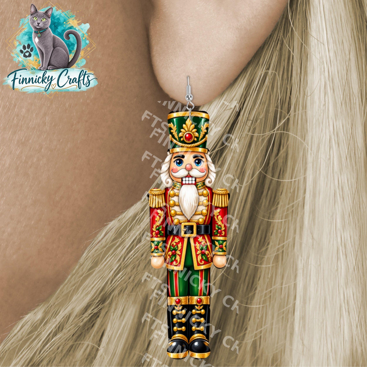 Christmas Nutcracker Ornament, Door Hanger, Earrings, Sublimation Design (PNG Download)
